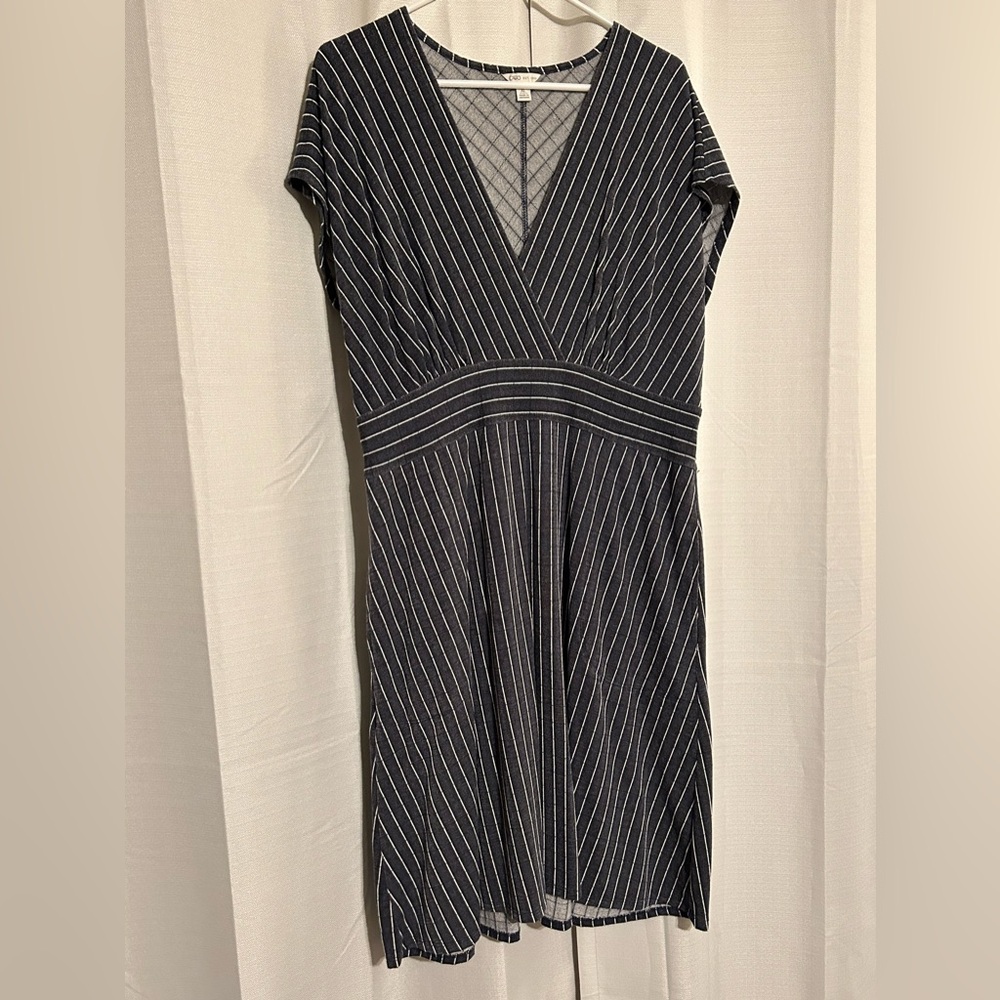 Cato Grey and White Pinstripe Midi Dress